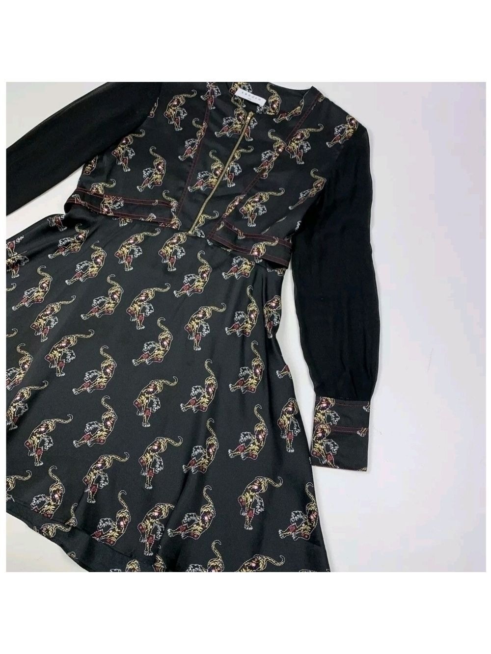 Sandro Paris Black Kayia Tiger Print Dress Size 3 - Picture 3 of 11